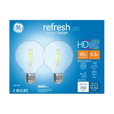 LED Light Bulbs, G25, Clear Daylight, 360 Lumens, 4.5 Watt, 2-Pk.