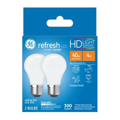 LED Ceiling Fan Light Bulbs, A15, Daylight, 320 Lumens, 4 Watt, 2-Pk.