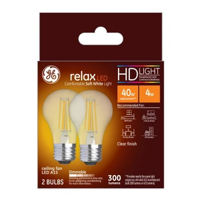 LED Ceiling Fan Light Bulbs, A15, Soft White, Clear, 320 Lumens, 4 Watt, 2-Pk.