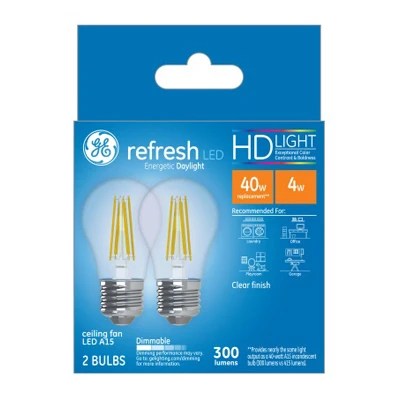 LED Ceiling Fan Light Bulbs, A15, Daylight, Clear, 320 Lumens, 4 Watt, 2-Pk.