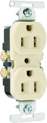Pass & Seymour Duplex Outlet, Copper/Aluminum, 2-Pole, 3-Wire Ground, Ivory, 15-Amp, 125-Volt