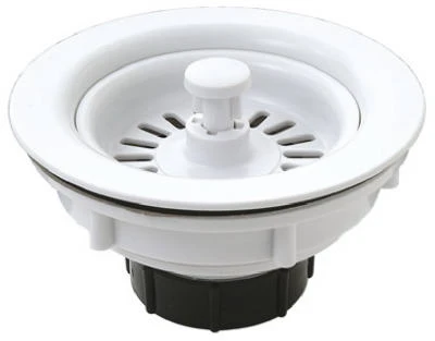 Basket Sink Strainer, White Plastic, 3.5-In.