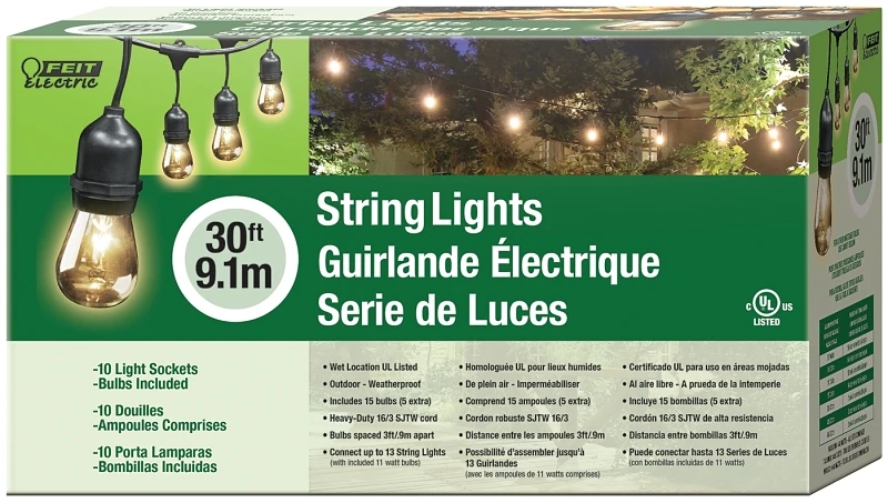 String Light Set, 15 Bulbs, 11-Watts, 30-Ft.