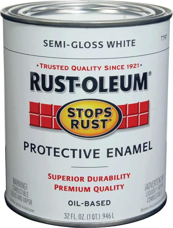 Stops Rust White Semi-Gloss Oil-Based Paint, Qt.
