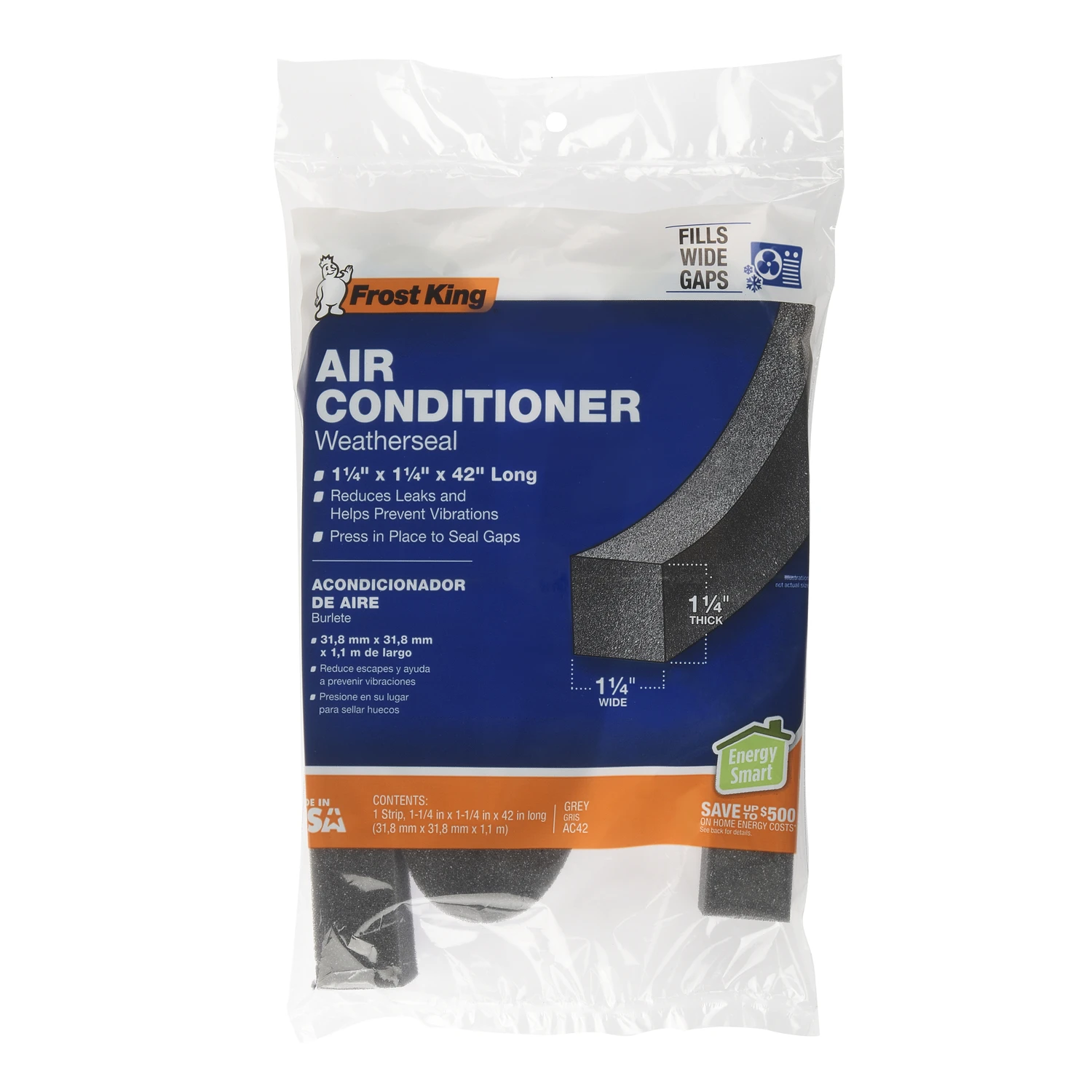 Air Conditioner Foam Weather Seal, 1-1/4 x 1-1/4 x 42 In.