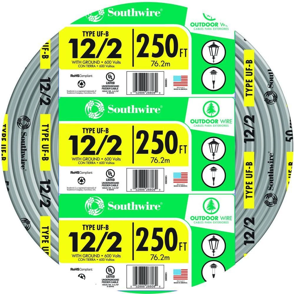 Underground Feeder Cable With Ground, 12/2, 250 Ft.