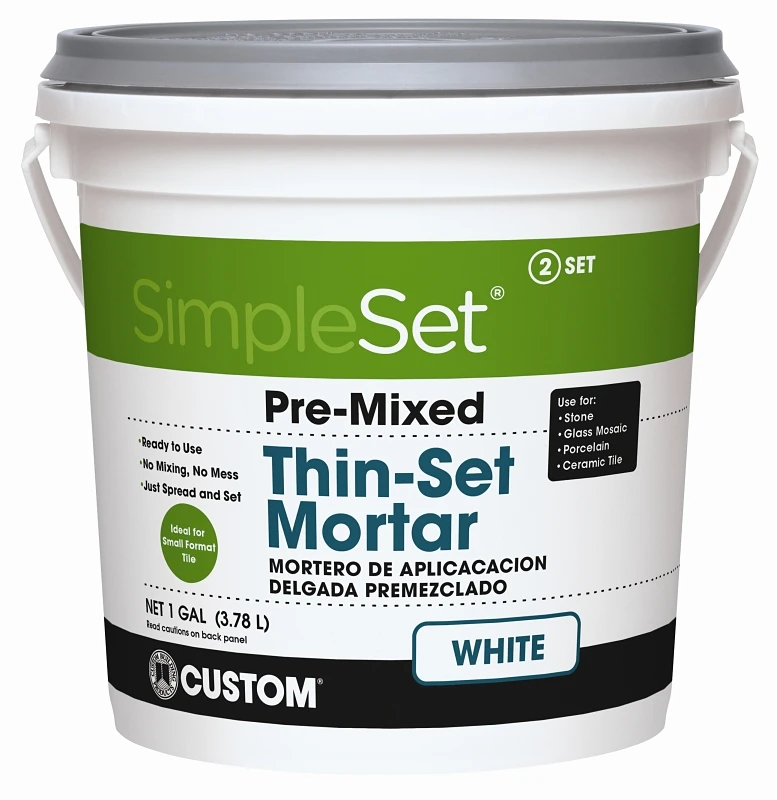 Pre-Mixed Ceramic Tile Thin-Set Mortar, White, Gallon