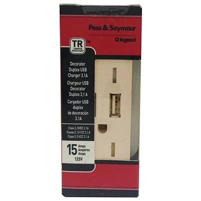 Pass & Seymour USB Charger, 2-Outlet, Ivory, 15-Amp