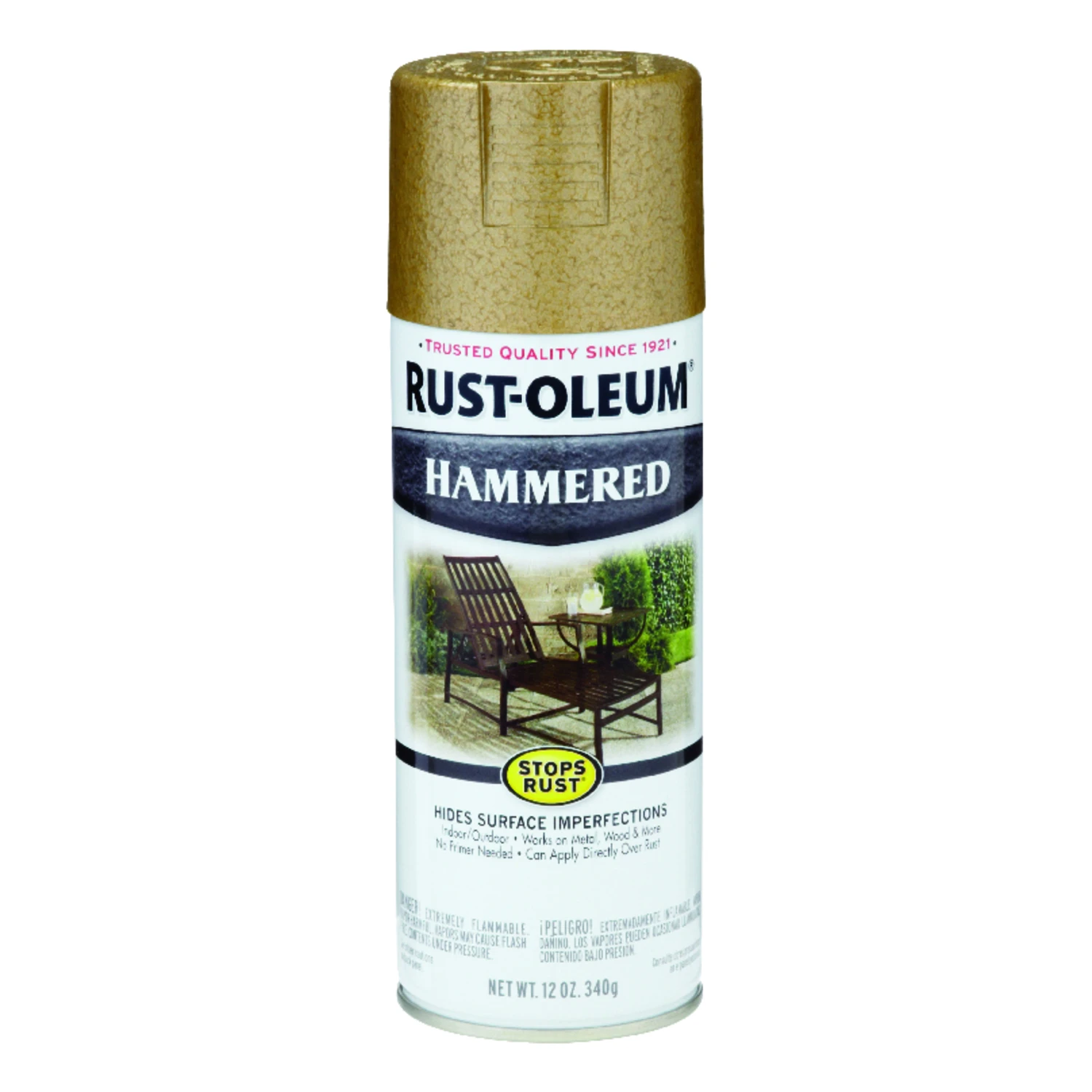 Stops Rust Spray Paint, Gold Hammered, 12-oz.