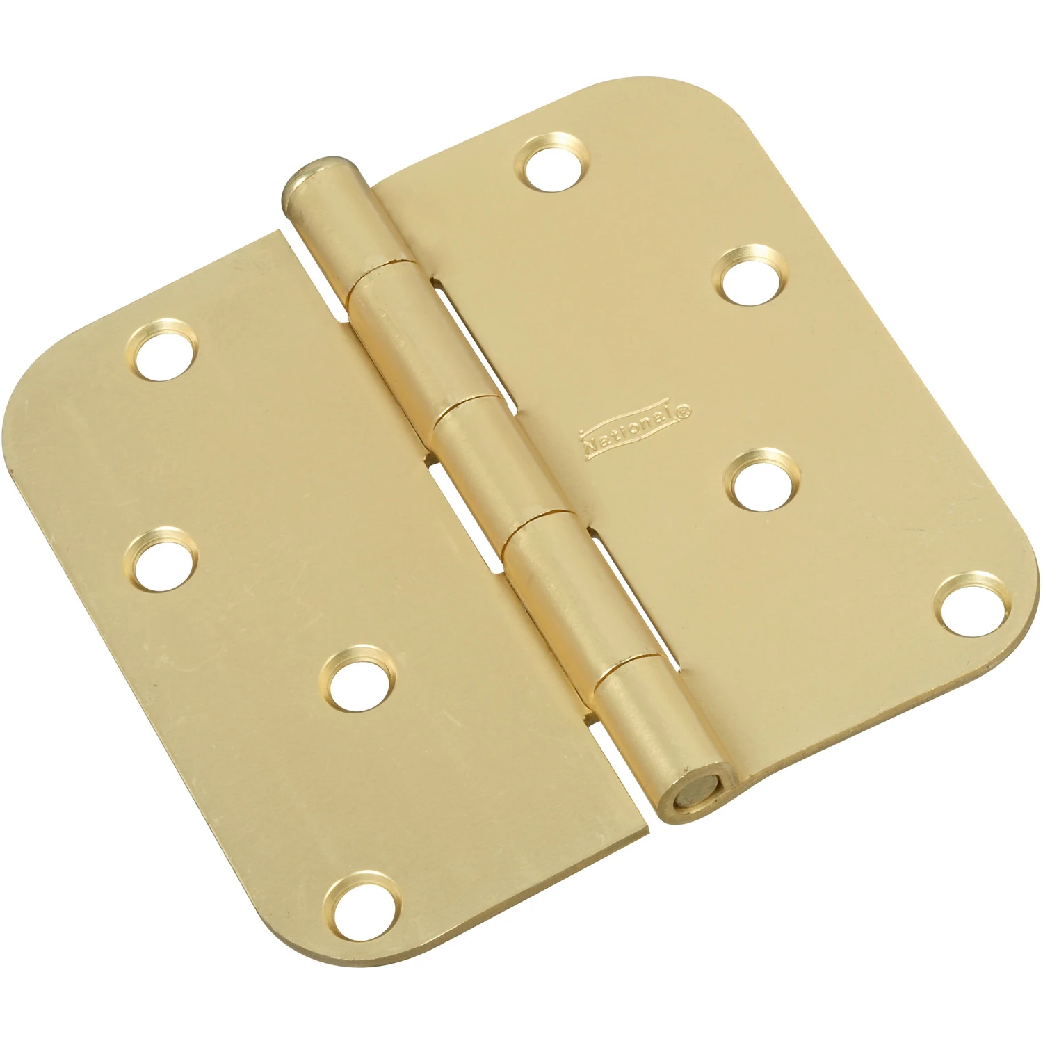 Door Hinge, Interior, Round-Edge, Satin Brass, 4 In.