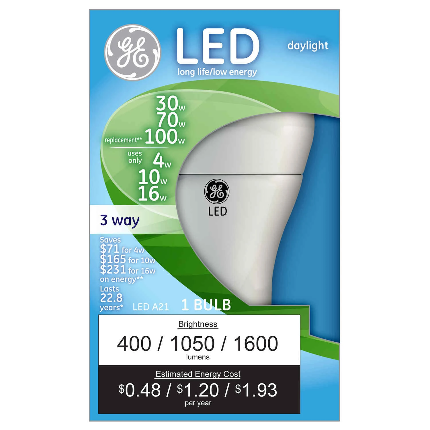 LED 3-Way Light Bulb, Daylight, A19 Medium Base, 4/9/13 Watt