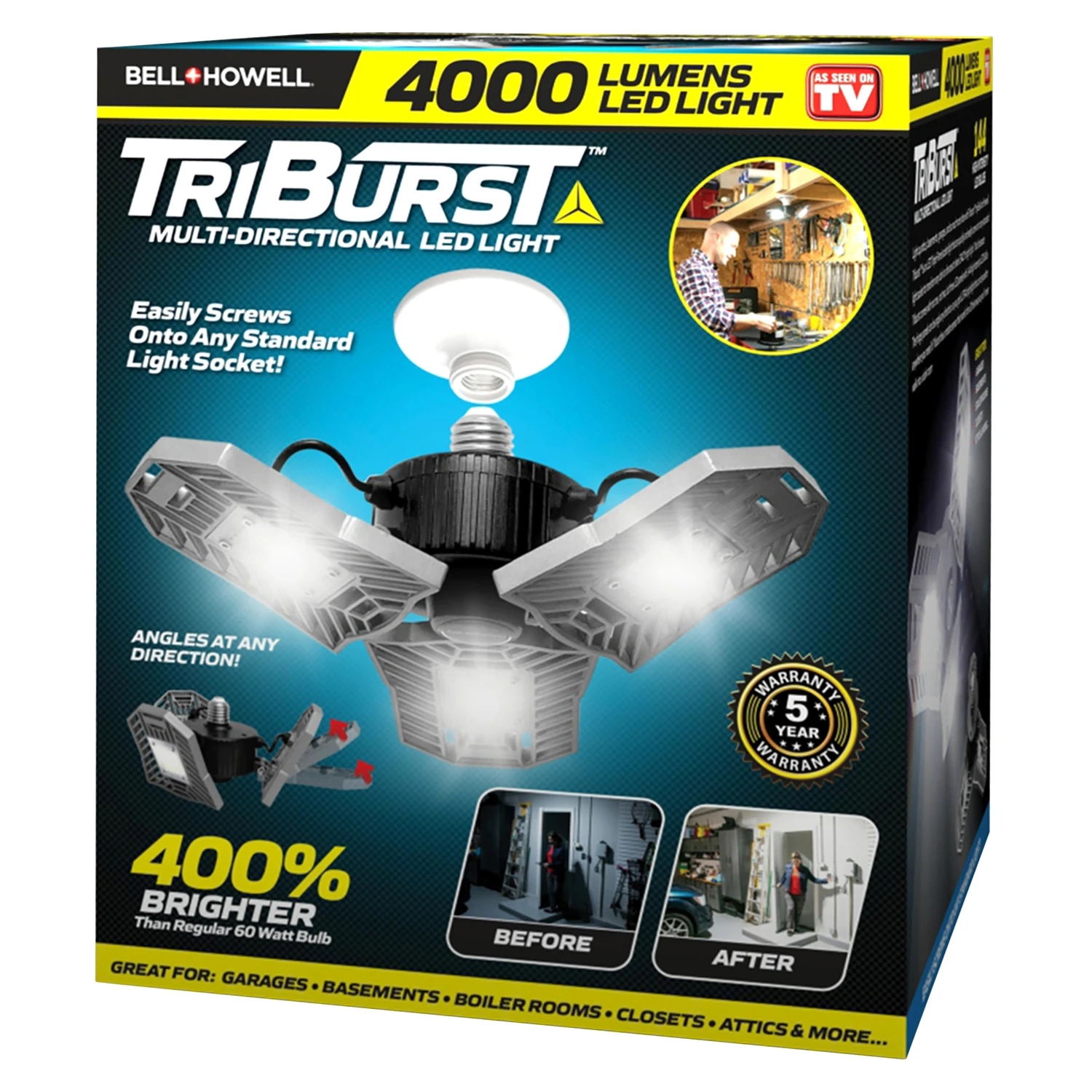 TriBurst Light, Multi-Directional LED Light, For Standard Light Socket, 4000 Lumens
