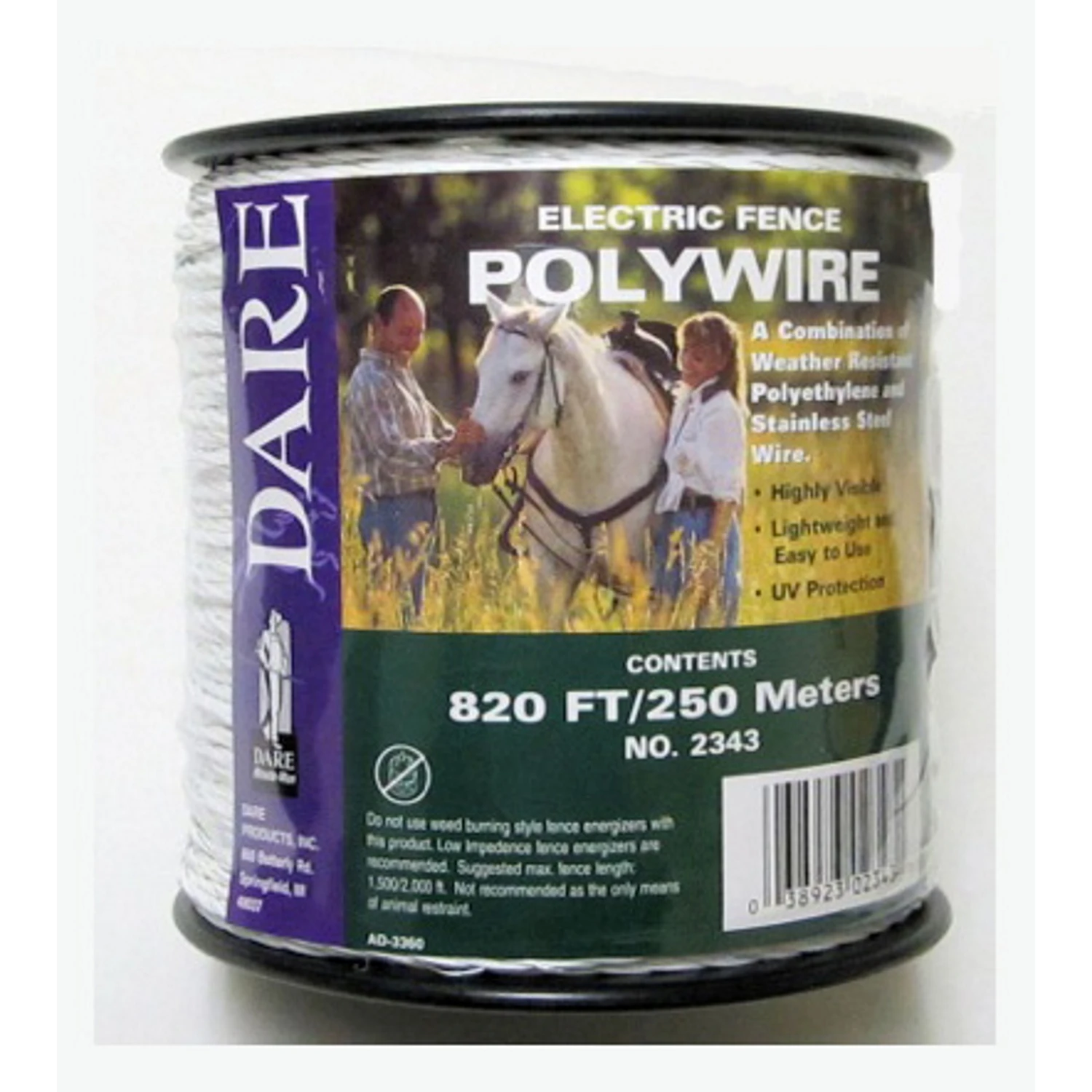 Electric Fence Wire, White Poly & 3-Wire Stainless Steel, 820 Ft. Spool