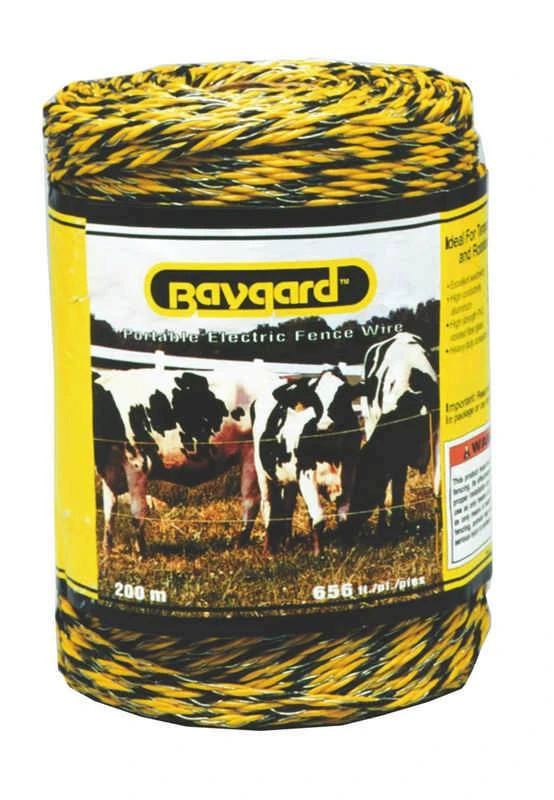 Electric Fence Wire, Yellow & Black Aluminum & Fiberglass, 656-Ft.