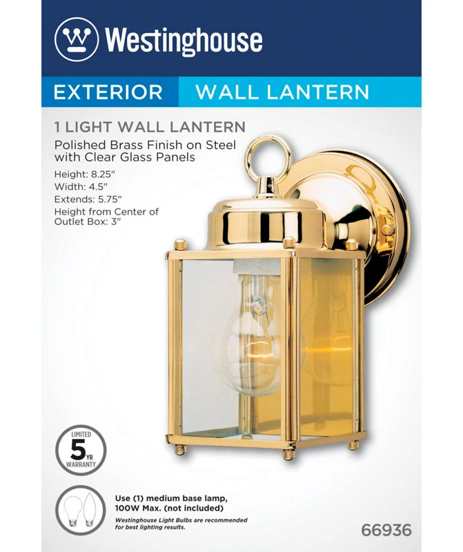 60-Watt Polished Brass Square Wall Lantern
