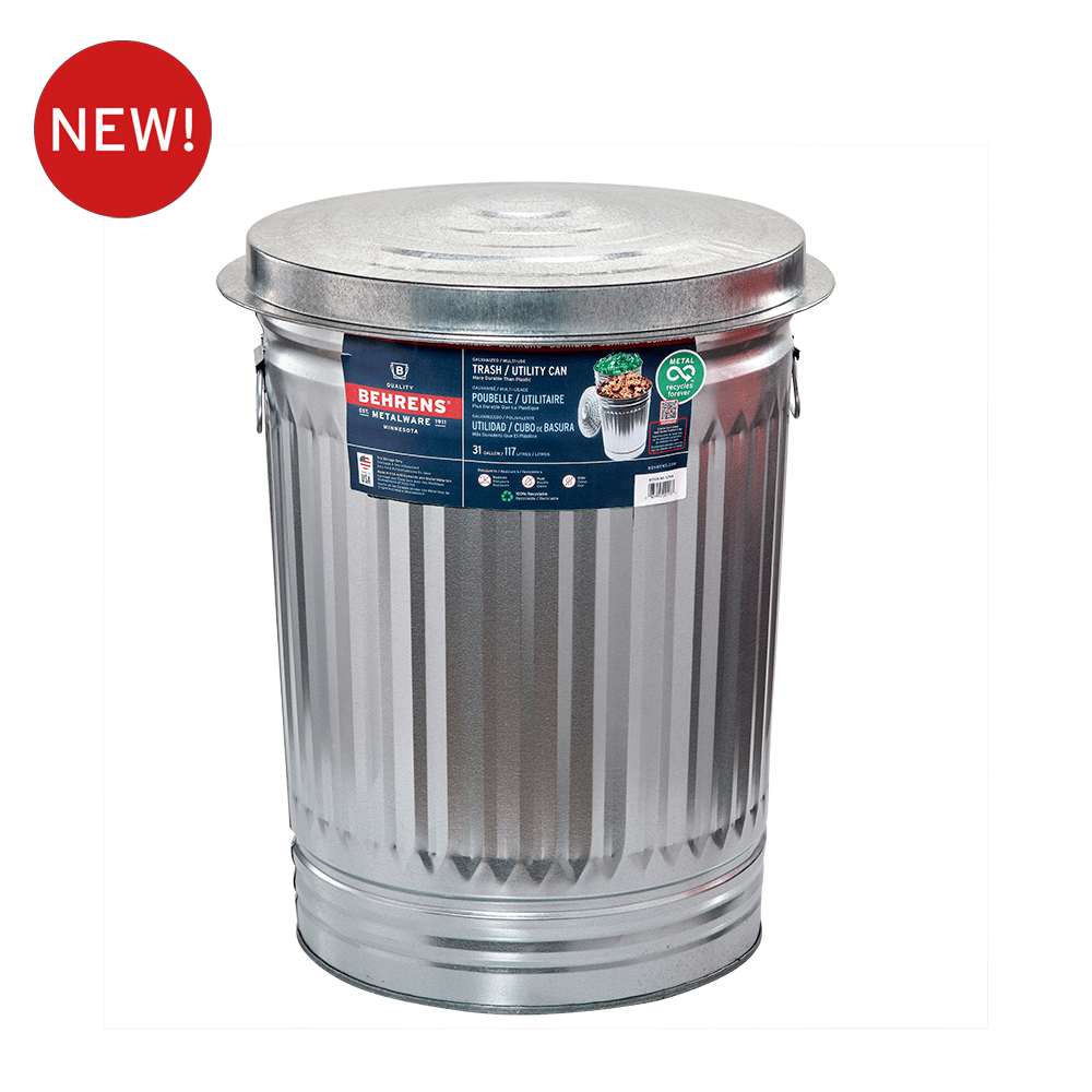 Galvanized Steel Trash Can, 31 Gallons