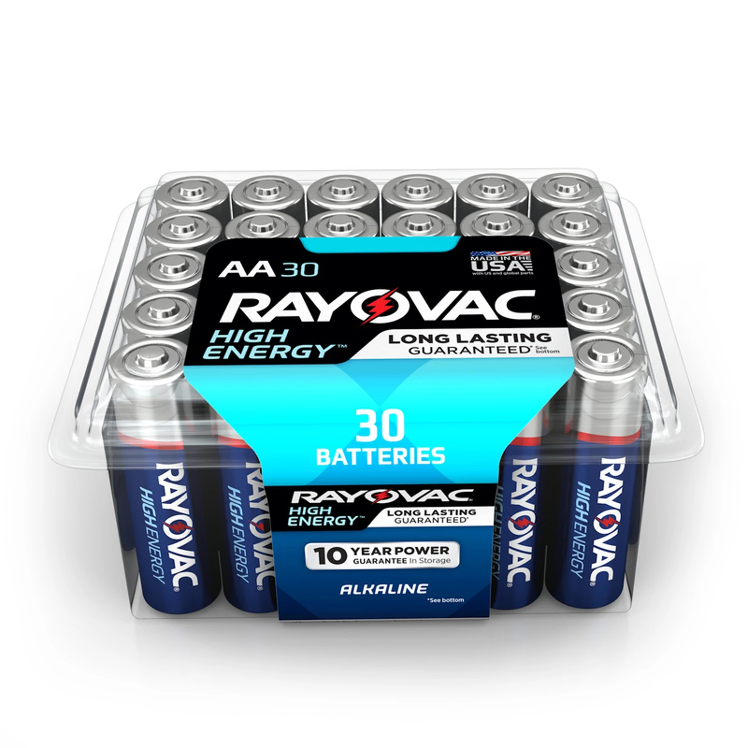 High Energy AA (Double A) Alkaline Batteries, 30 Pack
