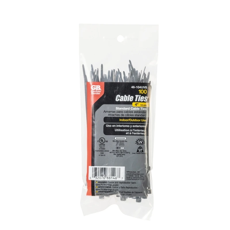 Cable Tie, Nylon, Black, 4-In., 100-Pk.