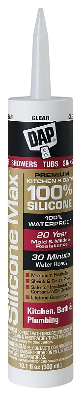 Silicone Max Kitchen and Bath Silicone Sealant, Clear, 10.1-oz.