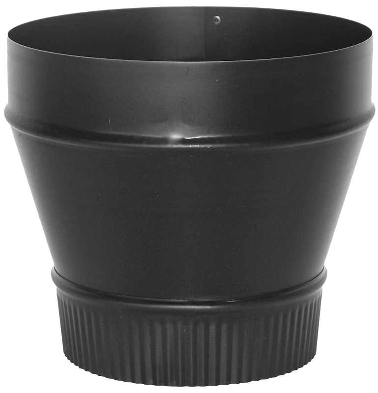 Black Stove Pipe Reducer, Small End Crimp, 24 Gauge, 7 x 6 In.