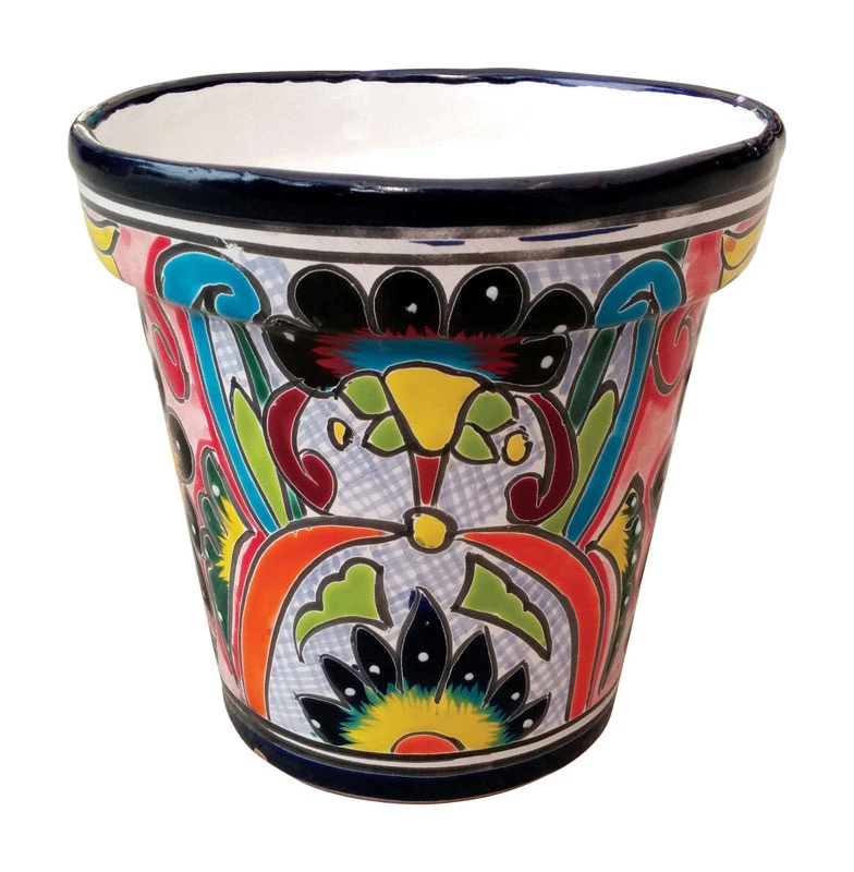 Cono Ceramic Planter, Double-Fired, Hand-Painted, 10-In.