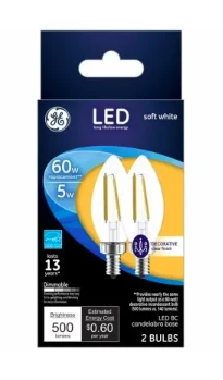 Decorative LED Light Bulbs, Soft White, Clear, 500 Lumens, 5 Watt, 2-Pk.
