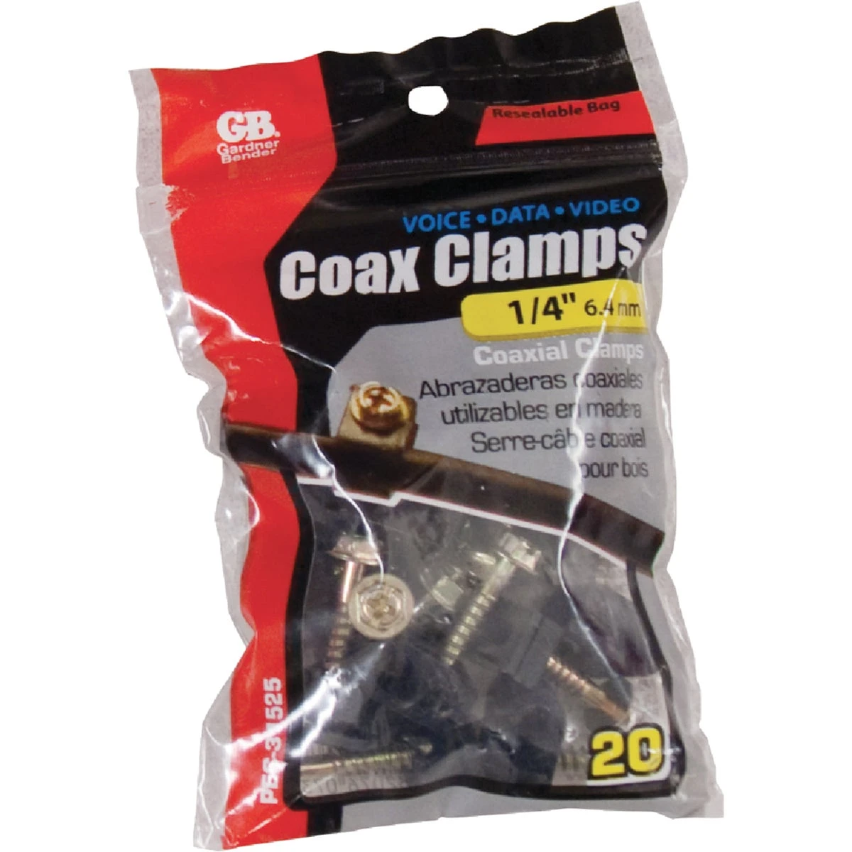 Rg-6 Coaxial Cable Clamp, 1/4-In., 20-Pk.