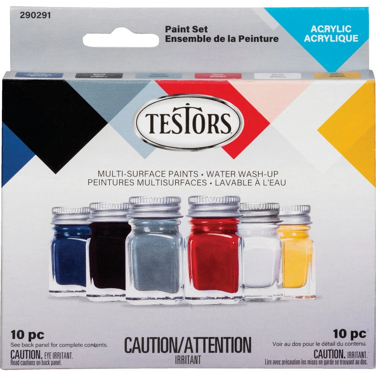 6-Color Craft & Model Paint Set & Brushes, Acrylic Primary Colors, 1/4 oz. ea.