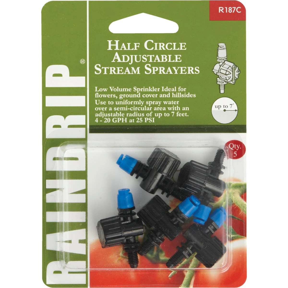 Adjustable Flow Micro Sprinkler, Half-Circle Pattern, Fan Spray, with 10-32 Threaded Inlet, 5-Pack