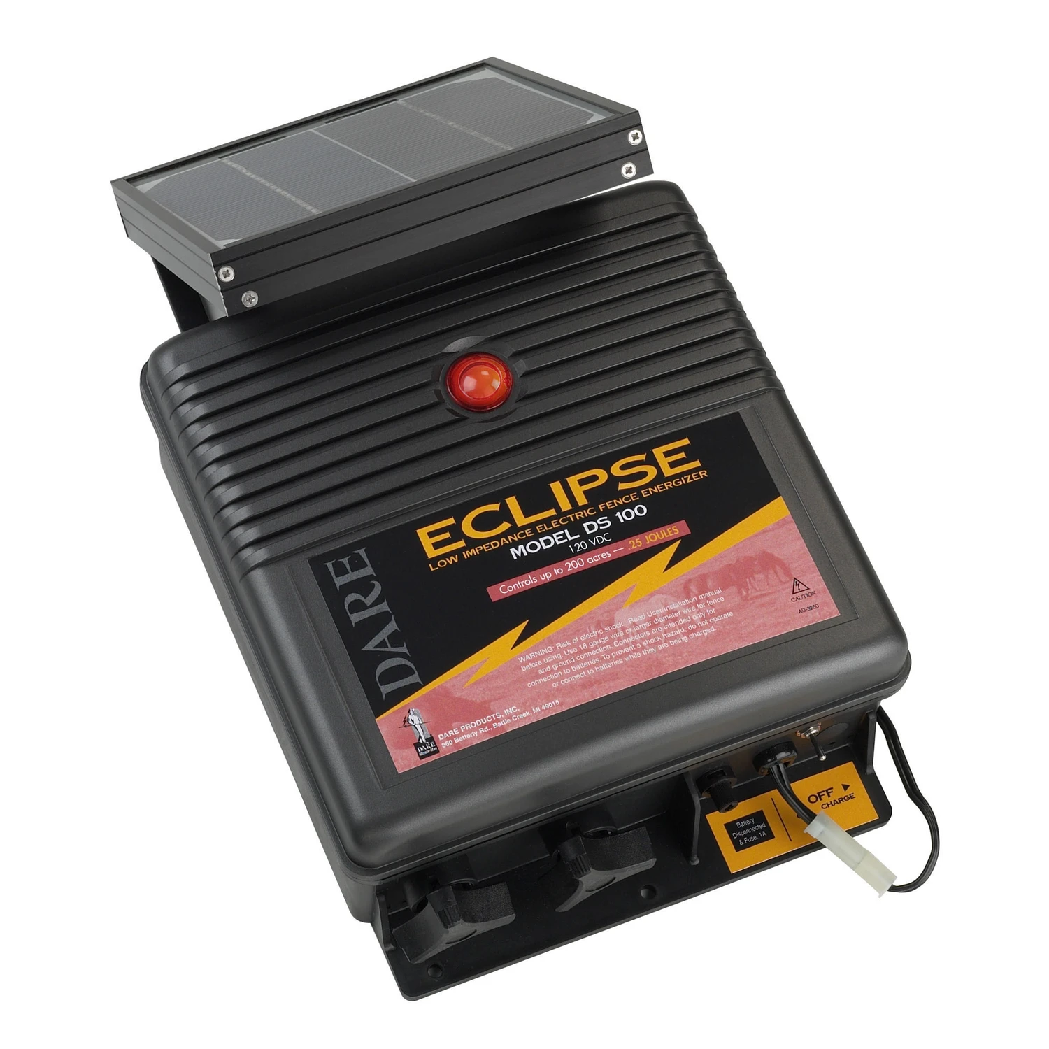 Electric Fence Charger, 200-Acre, Solar Power, 12-Volt Battery