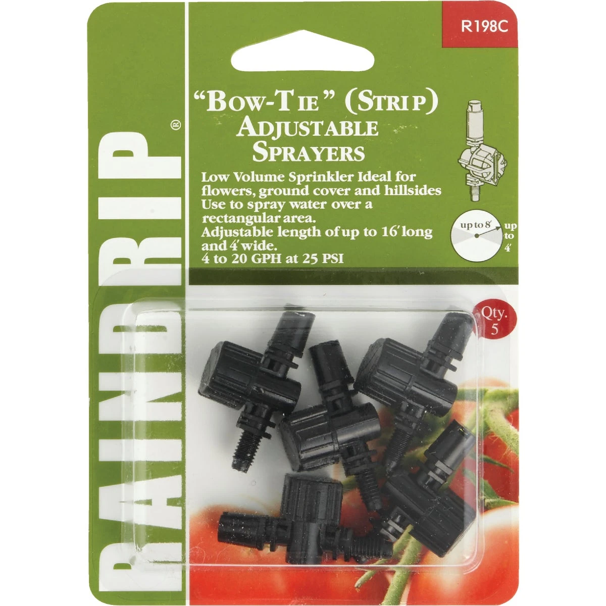Adjustable Flow Micro Sprinkler, Bow-Tie Pattern, Fan Spray, 10-32 Threaded Inlet, 5-Pk.
