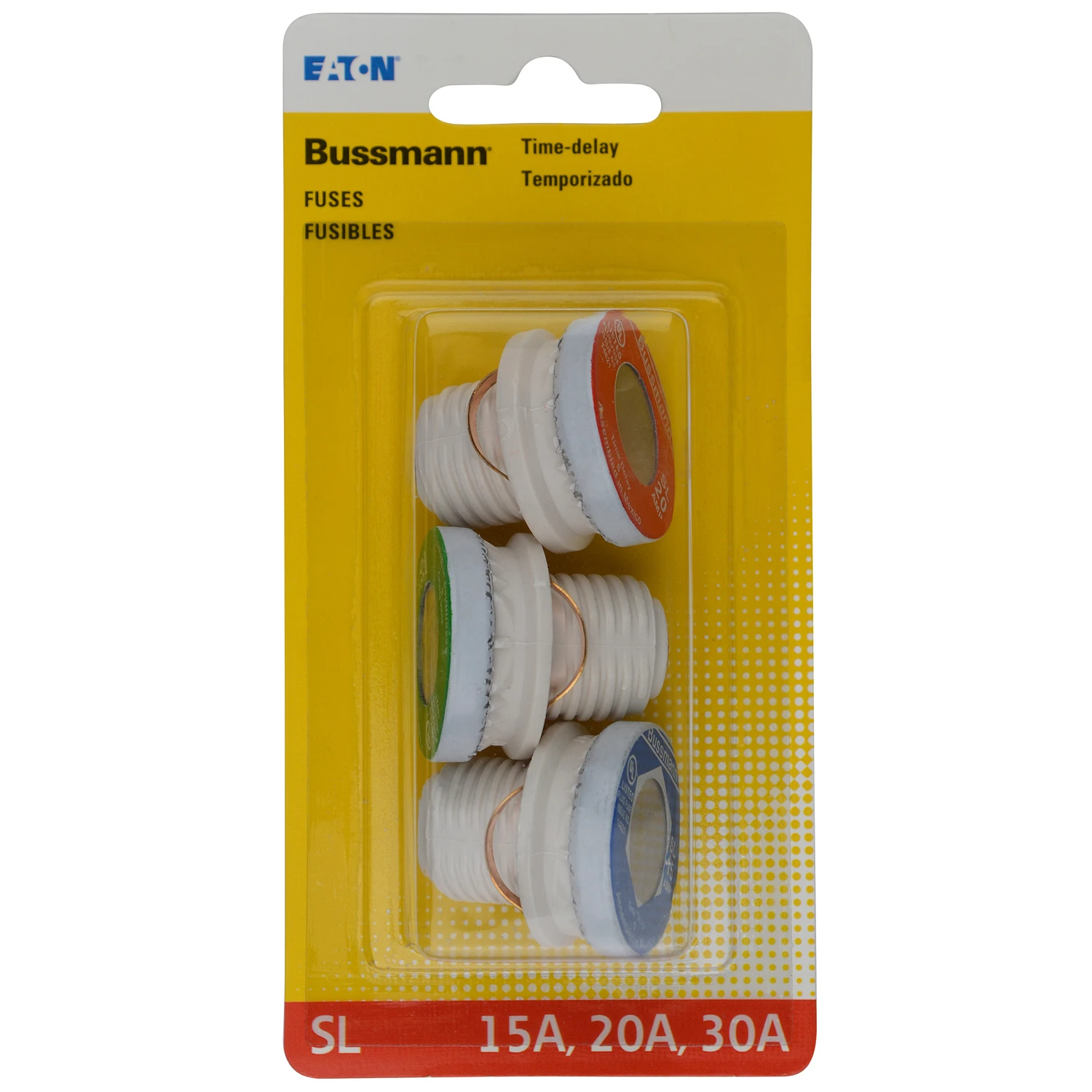 Plug Fuse, Type SL, Time Delay, Assorted Amps, 3-Pk.