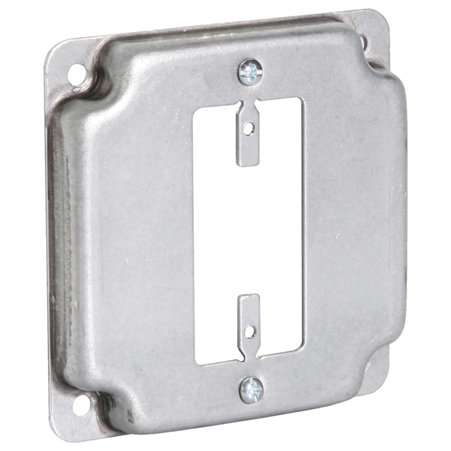GFI Receptacle Box Cover, Single, Flat Corner Square, Steel, 4 In.