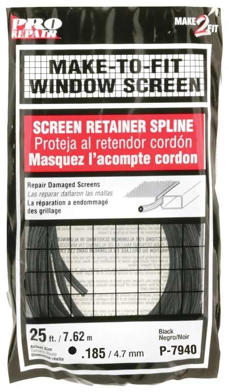 Screen Spline, Black Vinyl, .185, 3/16 In. x 25 Ft.