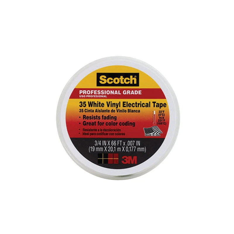 Vinyl Electrical Tape, Professional-Grade, White, .75 In. x 66 Ft.