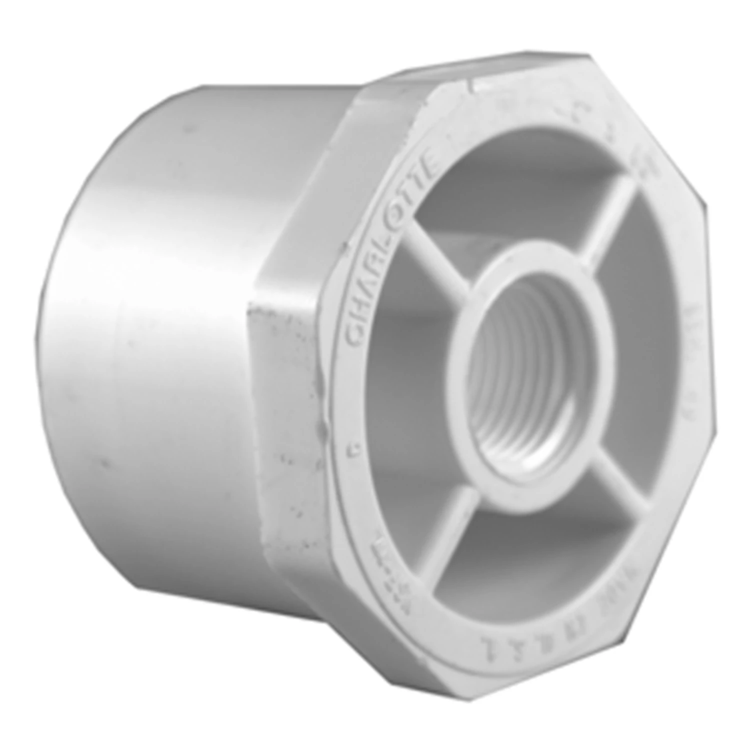 Schedule 40 PVC Flush Bushing, 2 In. Schedule 40 PVC x 1 In. FIP