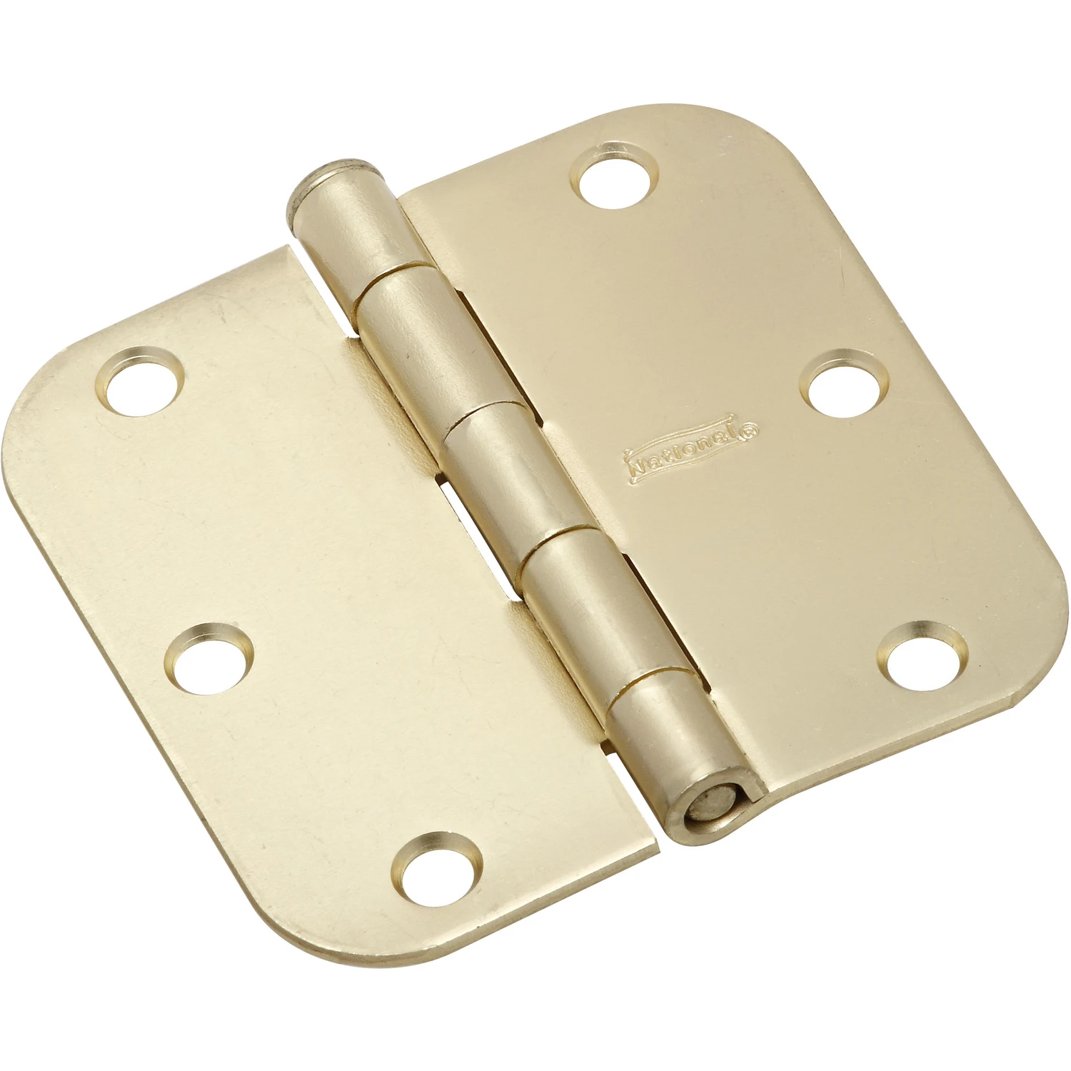 Door Hinge, Interior, Round-Edge, Satin Brass, 3-1/2 In., 3-Pk.