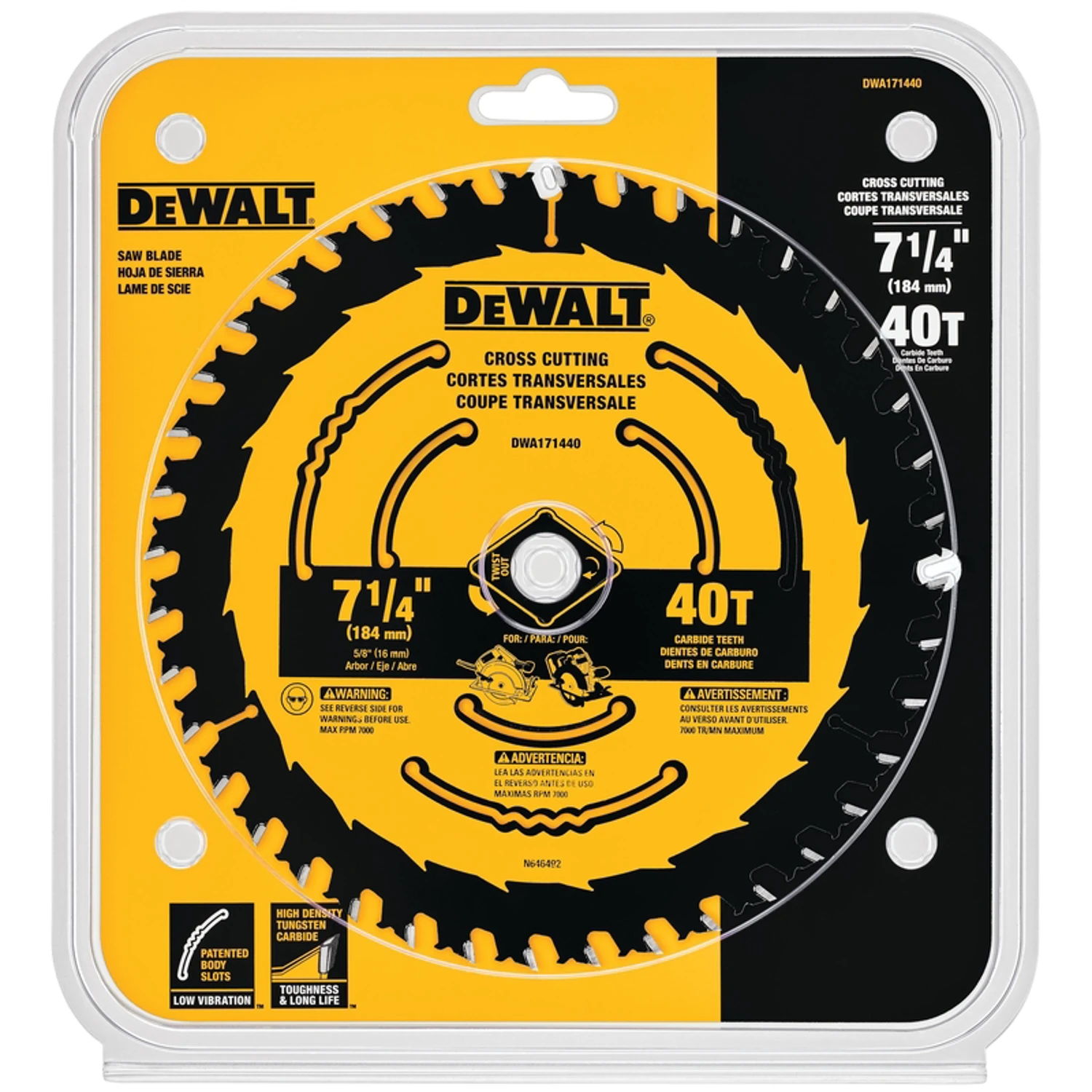 Dewalt 7-1/4 In. 40-tooth Tungsten Carbide Circular Saw Blade, 5/8 In. Arbor, 1 Pk