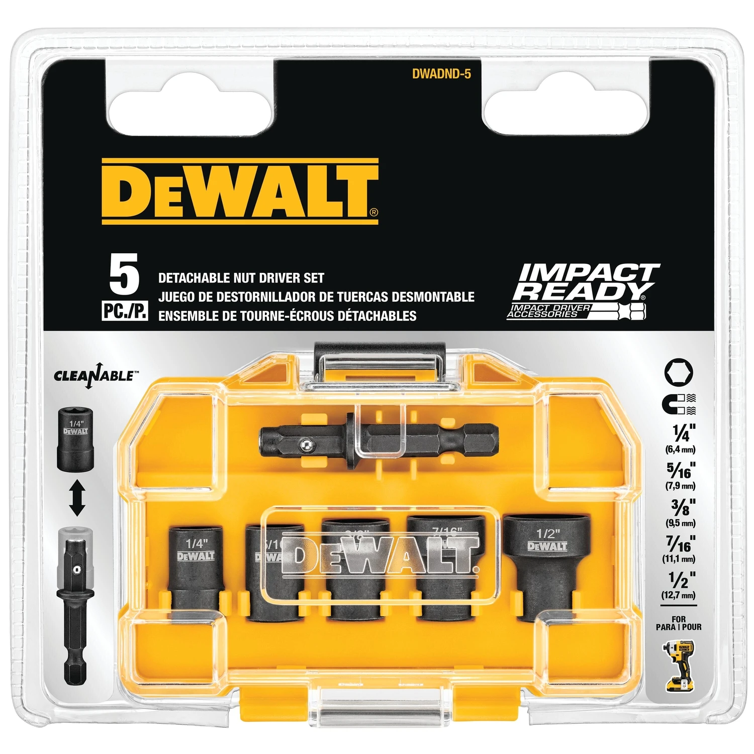 Impact Ready Nut Driver Bit Set, Cleanable, 5-Pk.