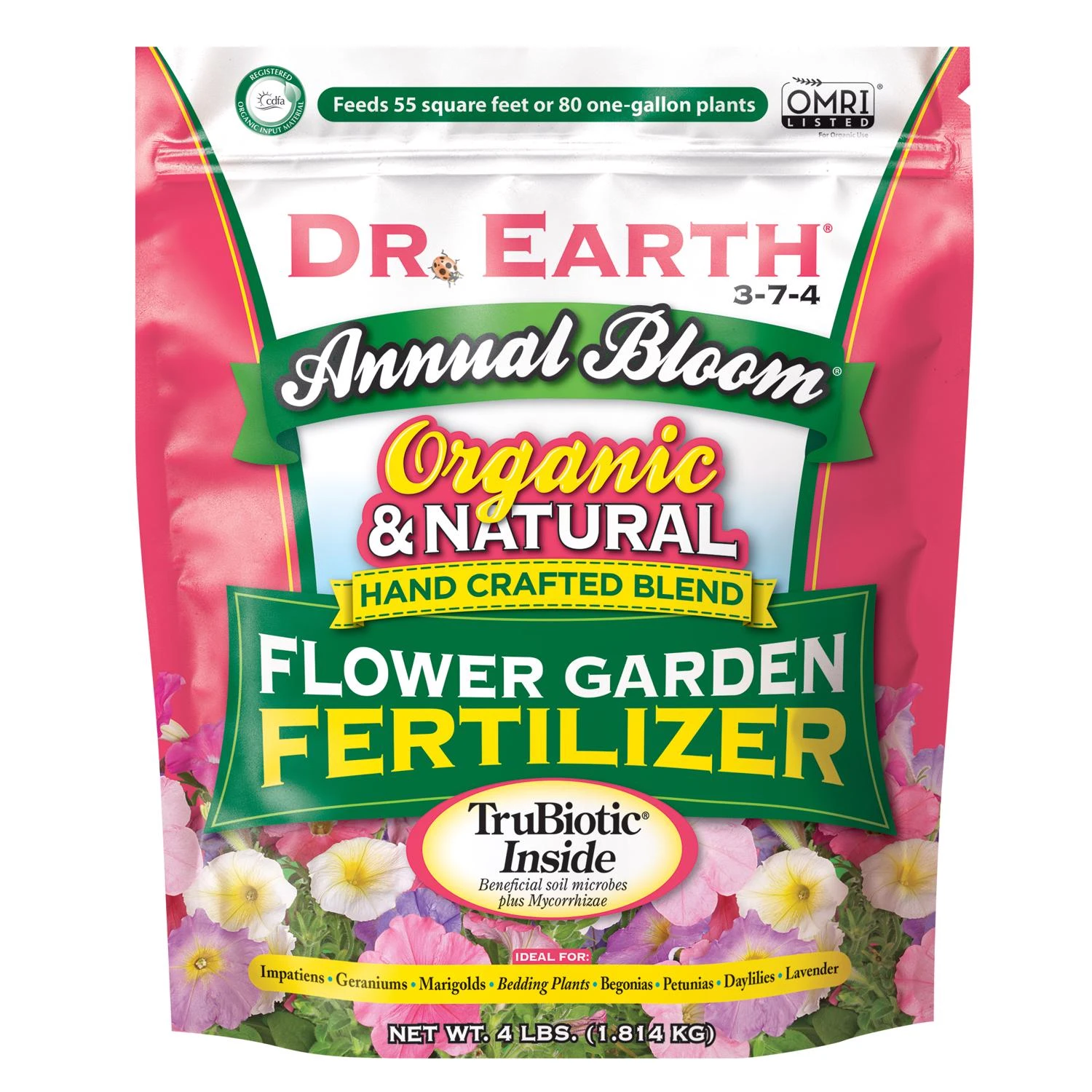 Annual Bloom Flower Garden Organic Fertilizer, 4-8-4 Formula, 4 Lb. Bag