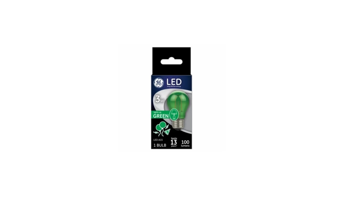 LED Party Light Bulb, A15, Green, Soft White, 50 Lumens, 3 Watt
