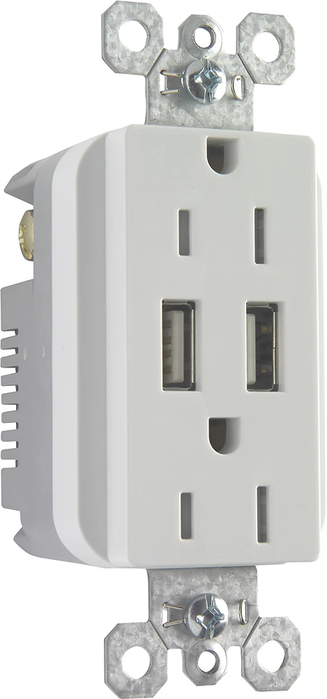 15-amp Duplex Electrical Outlet With Usb Charger, White