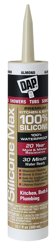 Silicone Max Premium 100% Premium Kitchen and Bath Silicone Sealant, Almond, 10.1-oz.