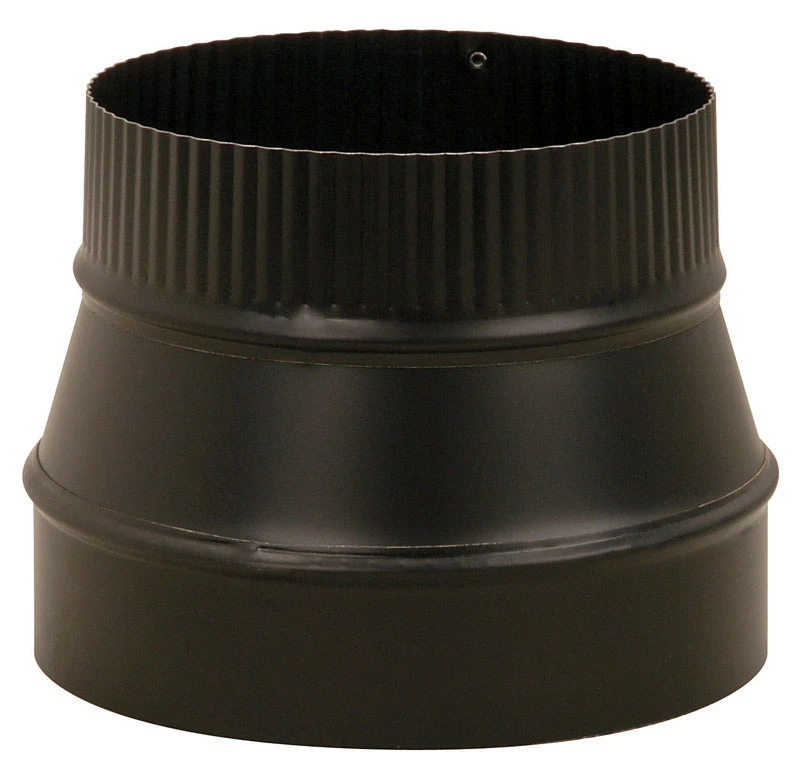 Black Stove Pipe Reducer, Small End Crimp, 24 Gauge, 6 x 5 In.