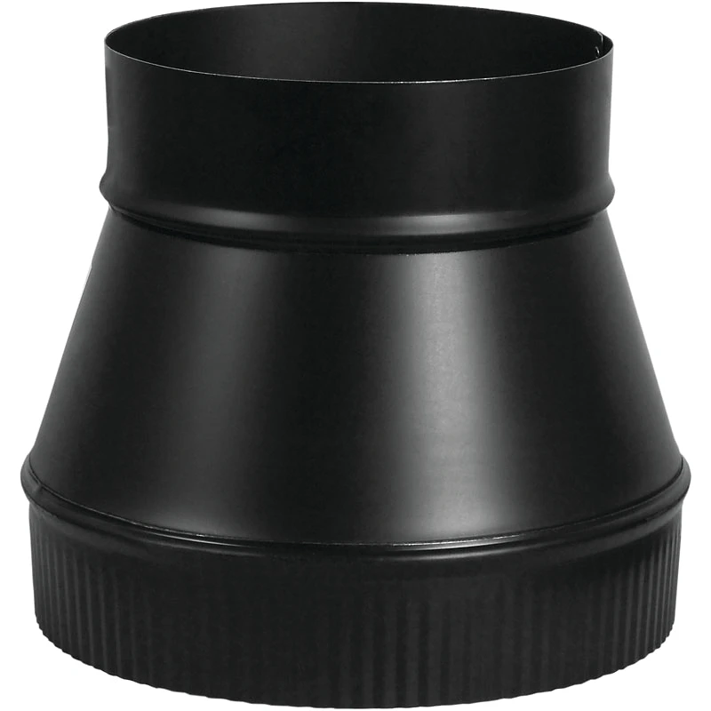 Black Stove Pipe Increaser, Large End Crimp, 24 Gauge, 7 x 8 In.