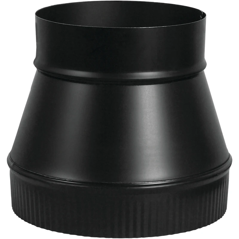 Black Stove Pipe Increaser, Large End Crimp, 24 Gauge, 6 x 8 In.
