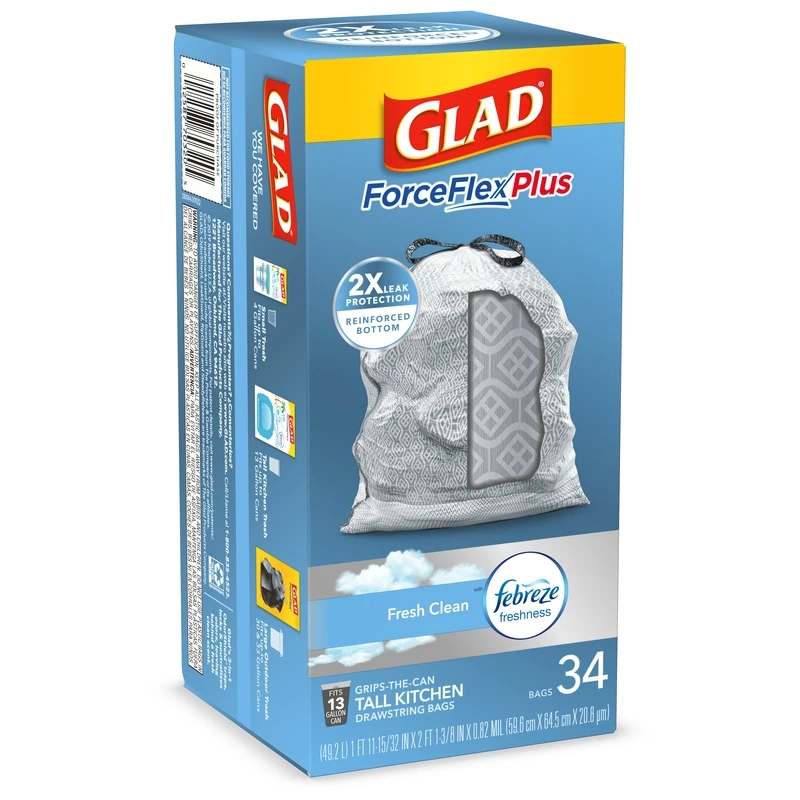 ForceFlex Tall Kitchen Bags, Drawstring Closure, Fresh Clean Scent, 13 Gallon, 34-Ct.