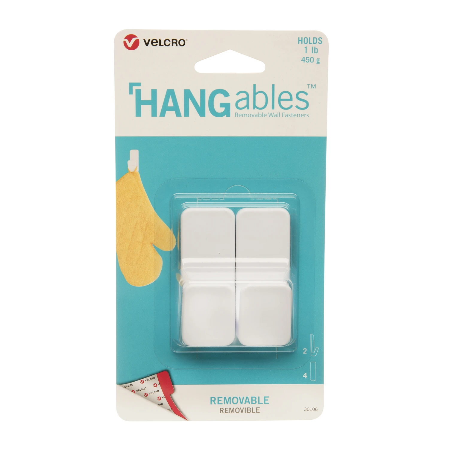 Removable Wall Fasteners, White, Small, 2-Ct.