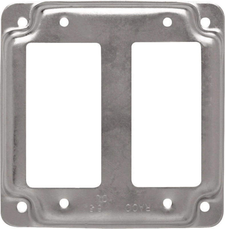 GFI Receptacle Box Cover, Double, Flat Corner Square, Exposed, Steel, 4 In.