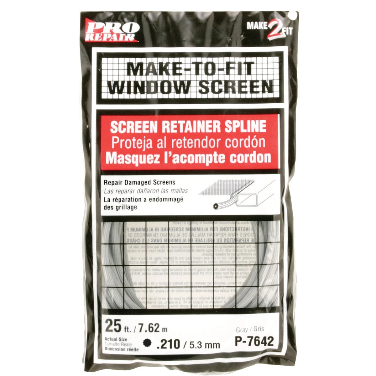 Screen Spline, Gray Vinyl, 7/32 In., 25 Ft.